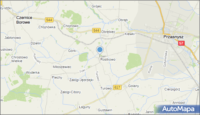 mapa Rostkowo, Rostkowo gmina Czernice Borowe na mapie Targeo
